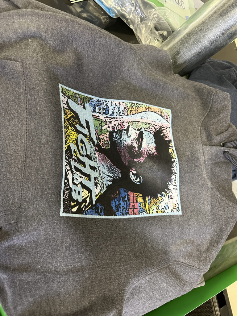 Finished custom DTG printed shirt with full color Fight Club image