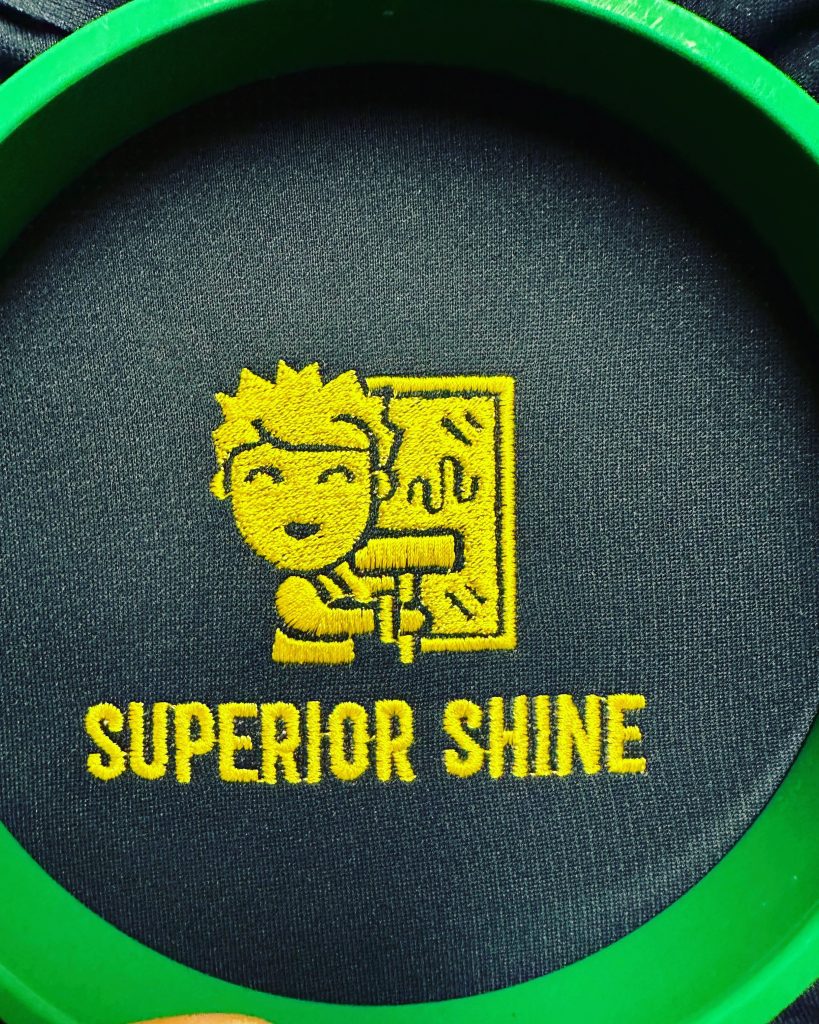 Single color logo embroidery for a local window cleaning company