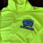 Custom hi-vis safety green polo shirts with left chest logo embroidery at The Print Plug in Nampa