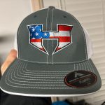 Custom embroidered hat with american flag colors for a local gaming company near Nampa